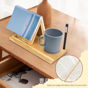 Wooden Triangular Bookend <b>Solid</b> <b>Wood</b> <b>Desk</b> Organizer With Cup Holder For Books Office Reading Shelf - Product Image 2