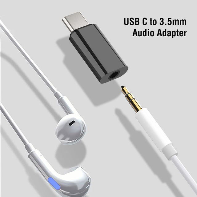 Usb C Type C Male to 3.5mm Female Port Wire Headphone Converter Earphone Audio Adapter Black White