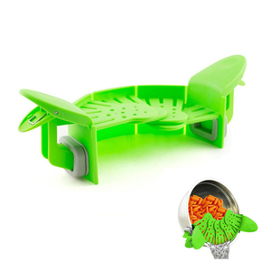Passoire pliable mains libres OEM d'usine et passoire à pâtes à clipser en silicone réglable pour toutes les casseroles et poêles - Product Image 1