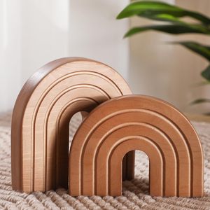 Wooden Rainbow Arch <b>Bookends</b> 2Pcs Minimalist Design Home Decor Desktop Decoration - Product Image 1