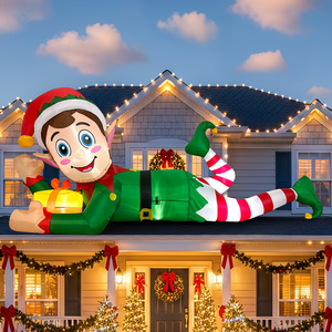 Décoration de Noël extérieure, géant elfe gonflable de Noël avec boîte cadeau, éclairage LED, décoration de jardin gonflable pour fête de Noël - Product Image 2