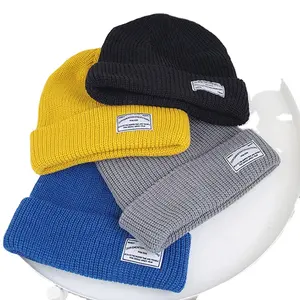 Groothandel Custom Geweven Label Logo Kleurrijke Winter Hoed Visser Mutsen, Mannen Vrouwen Wol Acryl Gebreide Beanie Cap