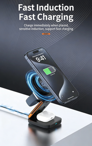 Chargeur sans fil magnétique pliable 3-en-1 avec charge rapide 15W pour montre connectée et téléphone, idéal pour les voyages - Product Image 5