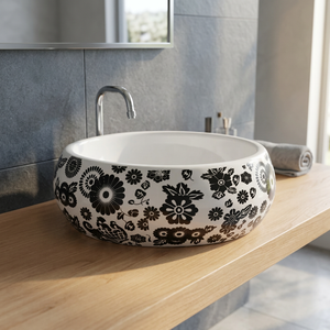 Vasque de comptoir en céramique noire à surface solide, design moderne, pour usage hospitalier, lavabo décoratif de petite taille pour salle de bain - Product Image 1