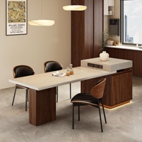 Table à manger extensible et pliable en pierre poreuse avec rangement intégré, style mi-siècle, moderne et minimaliste, compacte pour la maison