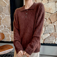 Pull en cachemire polaire pour femme, col polo, style simple, coupe ample, pull polyvalent