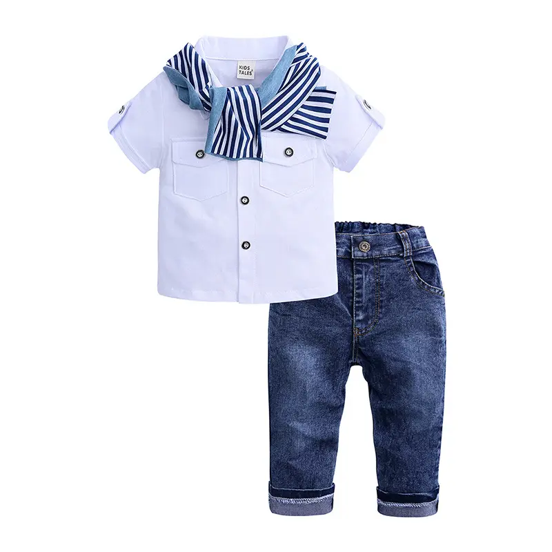 Fashion baby boy clothes kids summer t-shirt+scarf+jeans 3pc toddler boys clothing sets