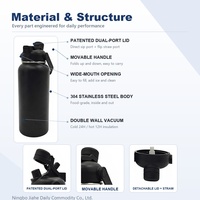 Bouteille d'eau en acier inoxydable avec paille 1L, isotherme à double paroi, anti-fuite, pour sport, voyage, gym, extérieur, sans BPA