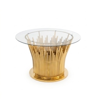 Table d'appoint de luxe à plateau rond en verre, avec pieds à rayures verticales et base en acier inoxydable, pour mariages et banquets