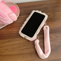 Luxe Fourrure En Peluche Cochon Doux TPU Téléphone étui pour iphone 16 15 Pro Max 14 Plus 13 Pro 12 11 Chaud Hiver Flurry Cheveux Fille Stand Couverture