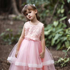 Girls Pink Puffy Princess Dress Long <b>Tulle</b> Stage Performance Costume Size 3-12 Spring 2022 - Product Image 2