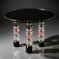 Table d'appoint en cristal K9 prismatique multicouleur empilable, plateau rond en verre, meuble en cristal sculptural pour la décoration de maison de luxe