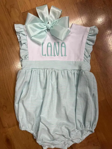 Monogramwholesale-peleles para bebé y niña, Pelele de algodón tejido a rayas, Pelele de burbujas con volantes 2023 - Product Image 5