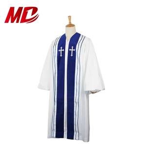 Túnicas de clérigo de iglesia personalizadas hechas a mano con pliegues frontales, bordado de cruz, estilo obispo, con mangas acampanadas forradas - Product Image 1