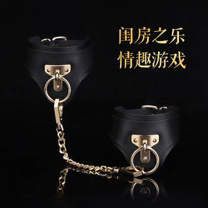 <b>Leather</b> <b>Handcuffs</b> Black Metal Chain Bondage Restraints Adult Couples Discipline Props Strong Durable Design - Product Image 5
