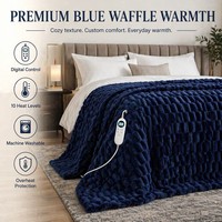 Couverture Chauffante Bleu Marine en Flanelle Sherpa 50x60 Pouces, Contrôle Numérique, Chauffage Sûr, Vente en Gros Direct Usine