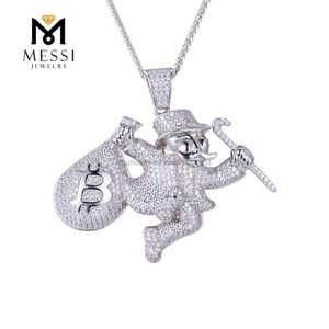 Collar con Colgante de Plata 925 con Circonitas Cúbicas Estilo Hip Hop para Hombre, Joyería Messi - Product Image 1