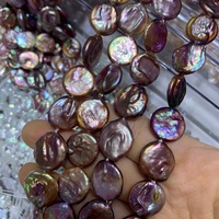 Chaîne de perles de culture d'eau douce de Zhuji, qualité AA+, forme bouton, 15-16 mm, couleur violette, perles semi-finies pour la fabrication de bijoux