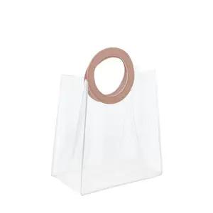 Bolsa de regalo de boda con asa redonda de lujo de color sólido, bolso de PVC transparente, bolsa de regalo para el Día de San Valentín, bolsa de gelatina con asa