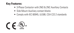 Contactores IDEC YC Serie YC1N 105A-300A, clasificación AC-3, bobina de CA 50/60Hz, cumple con IEC, UL, c-UL, RoHS, CE, contactos de aleación de plata. - Product Image 3