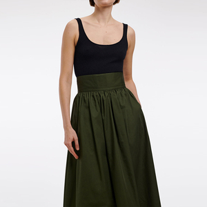 Jupe longue taille haute en satin de coton avec détails de <span class=keywords><strong>trapunto</strong></span> sur toute la ceinture et l'ourlet inférieur froncé, jupe midi - Product Image 4