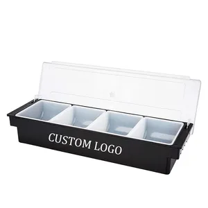 Contenedor para servir condimentos enfriado con hielo Bandeja de guarnición refrigerada de 4 compartimentos Bar Caddy