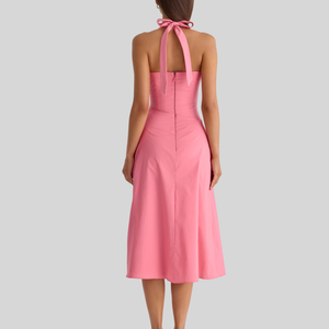 Fabricant OEM ODM – Robe midi personnalisée pour femme, col licou, sans manches, coupe ajustée, couleur unie, décontractée, été, ligne A - Product Image 2