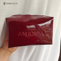 Pochette de toilette en cuir PU brillant avec broderie personnalisée, étanche et rectangulaire, pour le maquillage et les accessoires de voyage