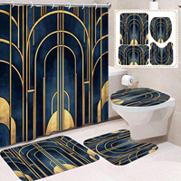 Rideau de douche en polyester à motif mosaïque bleue, rideau de salle de bain personnalisé imprimé numériquement, durable, OEM ODM