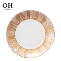 Offre Spéciale – Assiettes de Présentation Florales Orange Rayées Peintes à la Main en Porcelaine Fine – Vaisselle Écologique de Luxe pour Mariages – En Stock