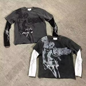 T-shirt pour homme à manches longues, double couche, effet délavé vintage, avec logo graphique imprimé numériquement sur mesure - Product Image 1