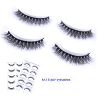 Faux cils 3D en poils de vison, épais, vente en gros, 5 paires, H13, meilleure vente