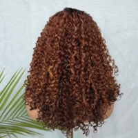 Perruque synthétique Lace Front 180% Ombré Blond Brun avec Raie au Milieu, Boucles Afro Kinky, Dentelle HD, Sans Colle