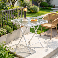 Nouvelle table pliante portable en verre durable avec cadre antirouille et plateau en verre trempé motif vague d'eau, idéale pour jardin et café