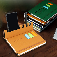 Carnets A5 en cuir PU avec porte-stylo et support téléphone, reliure cousue, notes autocollantes pour événements