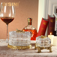 Pot à bonbons en cristal italien avec cube en laiton, décoration d'intérieur, laiton classique avec décoration en cristal, pot à bonbons