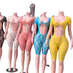 Combinaison Courte d'Été Sexy pour Femme, Coupe Ajustée, Dentelle Transparente, Style Décontracté pour Soirée, au-dessus du Genou - Product Image 4