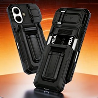Coque de téléphone portable 2-en-1 en TPU pour iPhone 17 Series, protection anti-chute mécanique, protection d'objectif, support invisible et fente pour carte