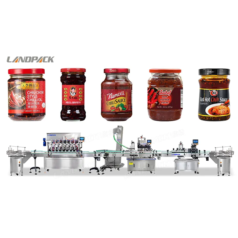 Landpack otomatik reçel doldurucu ketçap domates püresi şişe dolum kapaklama etiketleme makinesi üretim hattı
