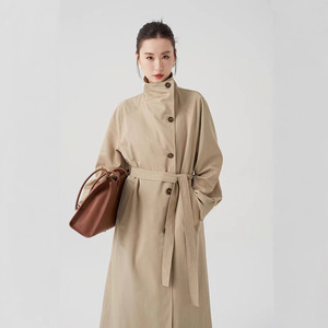 2025 con collo alto a molla Trench da <span class=keywords><strong>donna</strong></span> in stile coreano semplice ampio e aderente con cintura lungo Casual da <span class=keywords><strong>donna</strong></span> - Product Image 1
