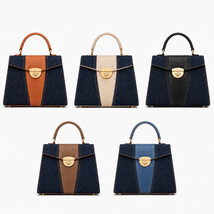 Sac à main en jean pour femme avec poignée supérieure, sacoche structurée avec garniture en PU, élégant sac de transport quotidien pour le bureau, le shopping et les voyages - Product Image 6