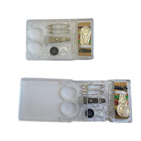 Kit de couture compact transparent avec ciseaux et enfile-aiguille, ensemble de fils portable d'urgence pour voyage, boîte d'accessoires DIY transparente