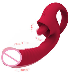 جهاز هزاز 2 في 1 للكبار بـ 10 أوضاع لتحفيز البظر ونقطة جي مع خاصية اللعق، قضيب اصطناعي واقعي قابل للارتداء بدفع اللسان لممارسة الجنس للنساء - Product Image 1