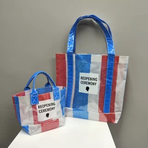 Bolso de mano tejido PP con asa, bolsas de comestibles personalizadas portátiles, bolso de compras impermeable para mujer, viaje, Playa - Product Image 3