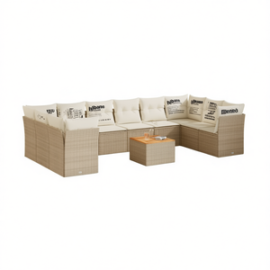 Conjunto de Sofá de Jardín de Ratán Beige con Cojines de Espuma de Alta Densidad, Muebles de Exterior de Diseño Contemporáneo, Resistentes al Agua y a los Rayos UV, de PE - Product Image 1