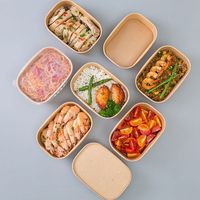 Boîte à lunch jetable en papier kraft moderne avec couvercle transparent léger pour la restauration rapide, les sushis et les desserts à emporter
