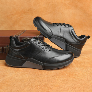 Chaussures décontractées pour hommes à bout rond en cuir à lacets, semelle extérieure en caoutchouc respirante, semelle intermédiaire en EVA, toutes saisons, noires - Product Image 3