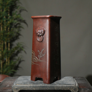 Maceta de arcilla morada con asa de cara de animal, jarrón de cerámica hecho a mano para plantar bonsáis y orquídeas - Product Image 4