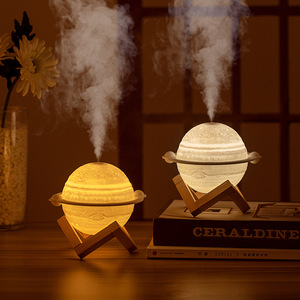 Humidificateur Jupiter sur support en bois, 500 ml, ultrasonique, avec lumière à changement de couleur, pour la maison, le bureau, l'aromathérapie, commande tactile - Product Image 4