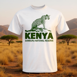 T-shirt Unisex Girocollo a Maniche Corte con Design Leopardo della Riserva Nazionale Samburu in Kenya - Stile Safari e Fauna Selvatica - Product Image 3